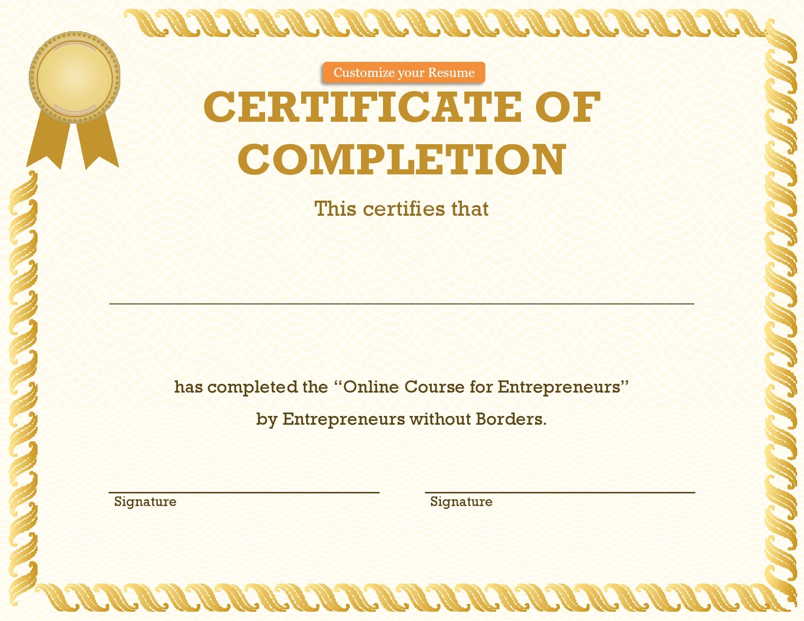 Certificate Of Completion Free Template