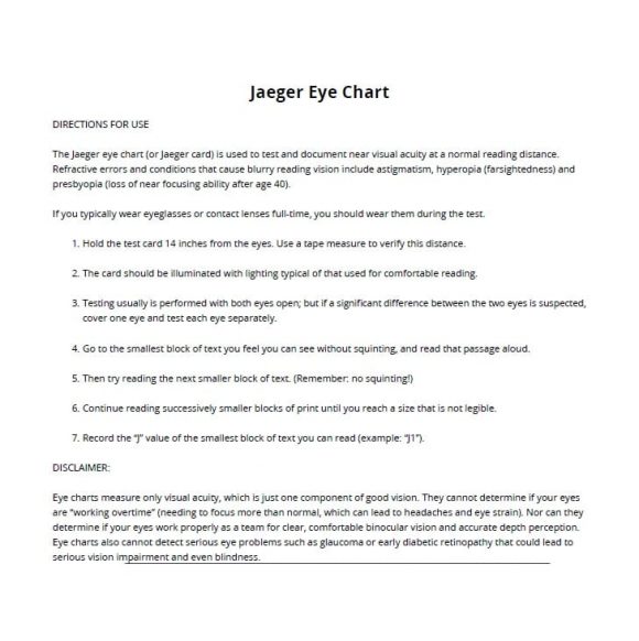 Jaeger Eye Chart Instructions