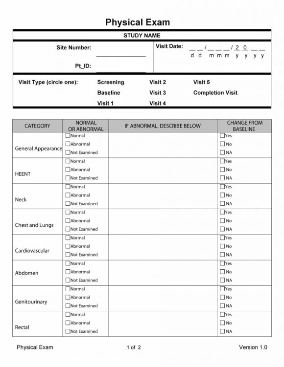 Free Physical Exam Templates PRINTABLE TEMPLATES   Physical Examination Form 01 580x751 