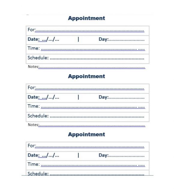 Printable Appointment Reminder Cards Template Free Printable Word