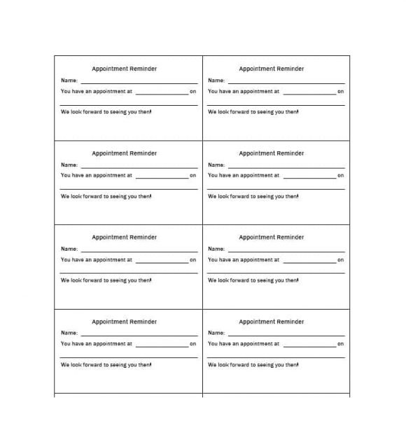 Printable Appointment Reminder Cards Template Free Printable Word 
