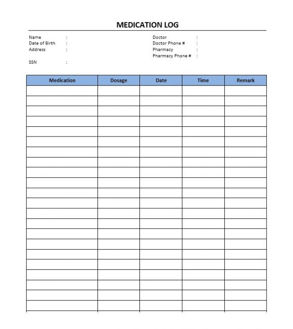 Medication List Template Printable