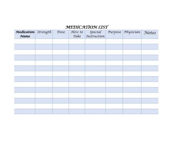 Printable Medication Checklist Template