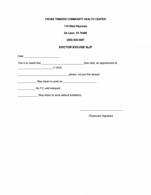 Doctors Note For Work Template from printabletemplates.com