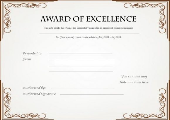 40 Amazing Certificate Of Excellence Templates Printabletemplates