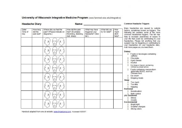 50 Printable Headache Diary Templates [Word, PDF] - Printable Templates