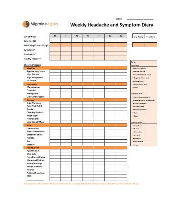 50 Printable Headache Diary Templates [Word, PDF ...