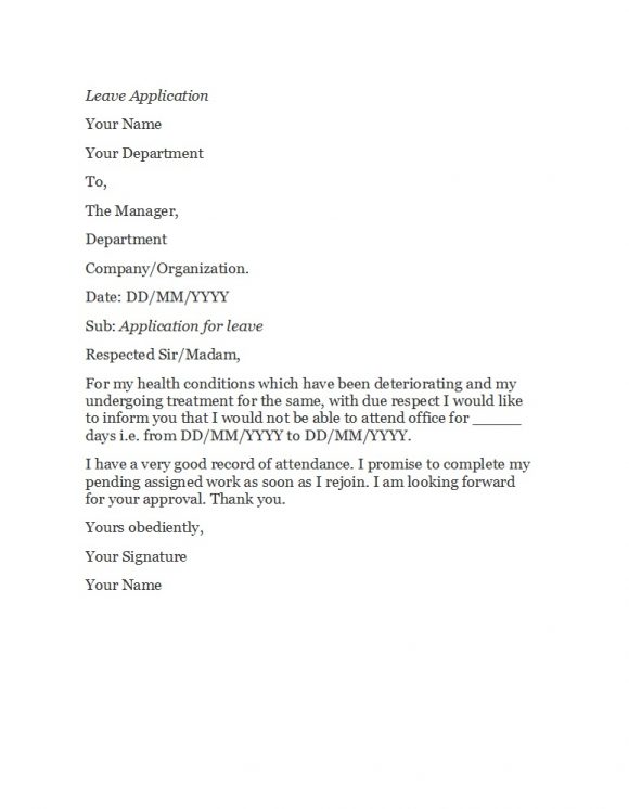 application letter for leave company