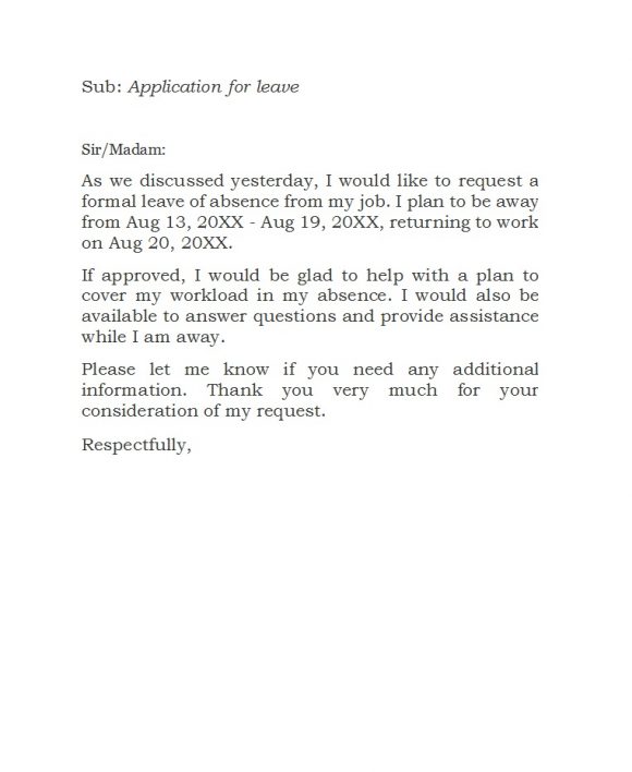 bereavement leave application letter