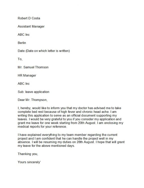 Sick Leave Request Letter from printabletemplates.com