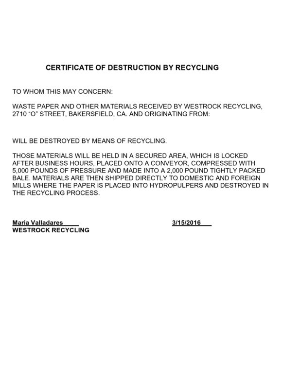 52 Useful Certificates Of Destruction (& Examples) PrintableTemplates