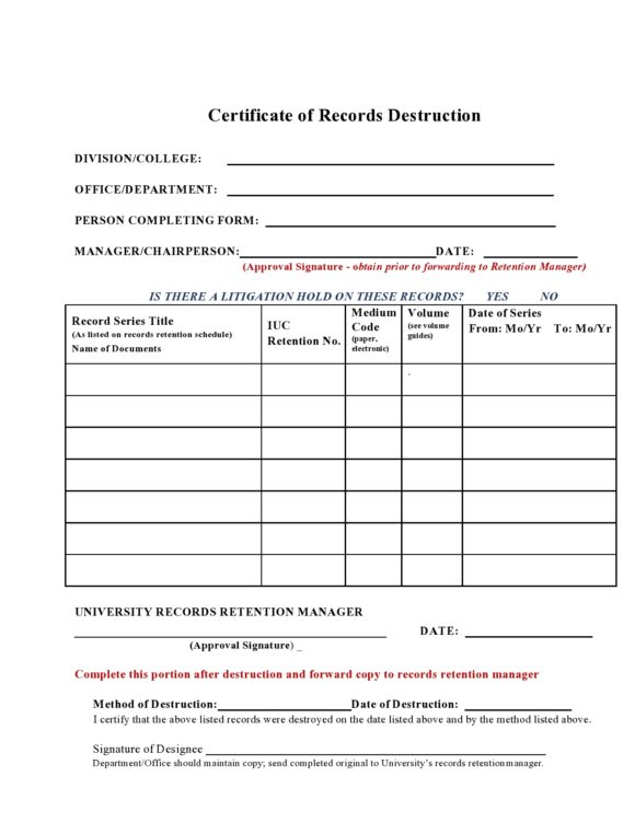 Certificate Of Destruction Form