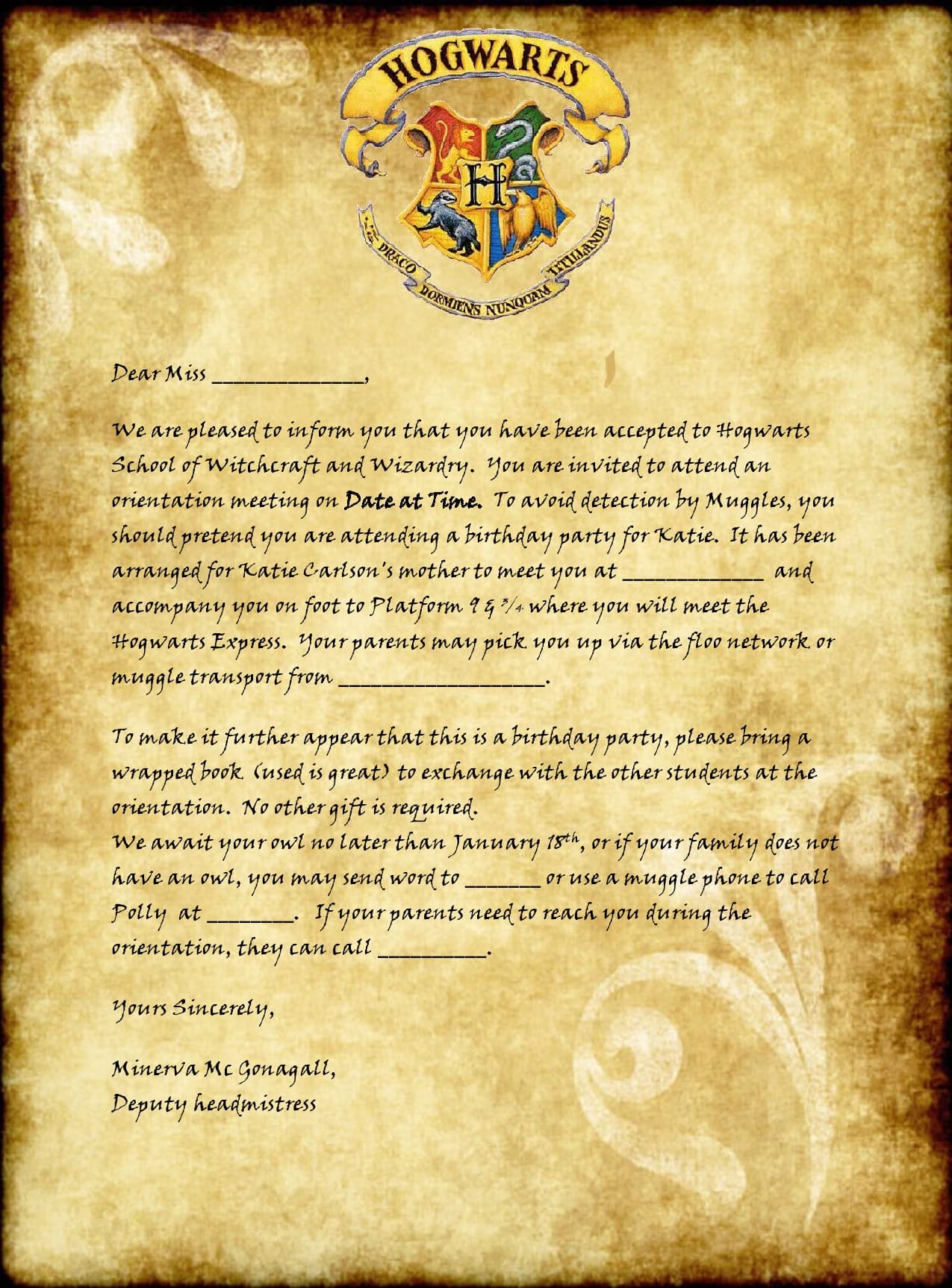 Hogwarts Letter Template