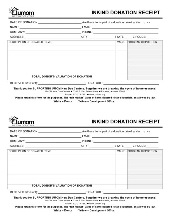 donation receipt template 28
