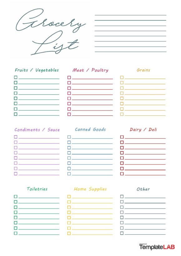 grocery list template 18