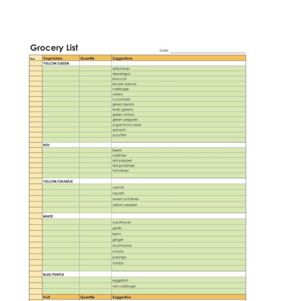 grocery list template 19