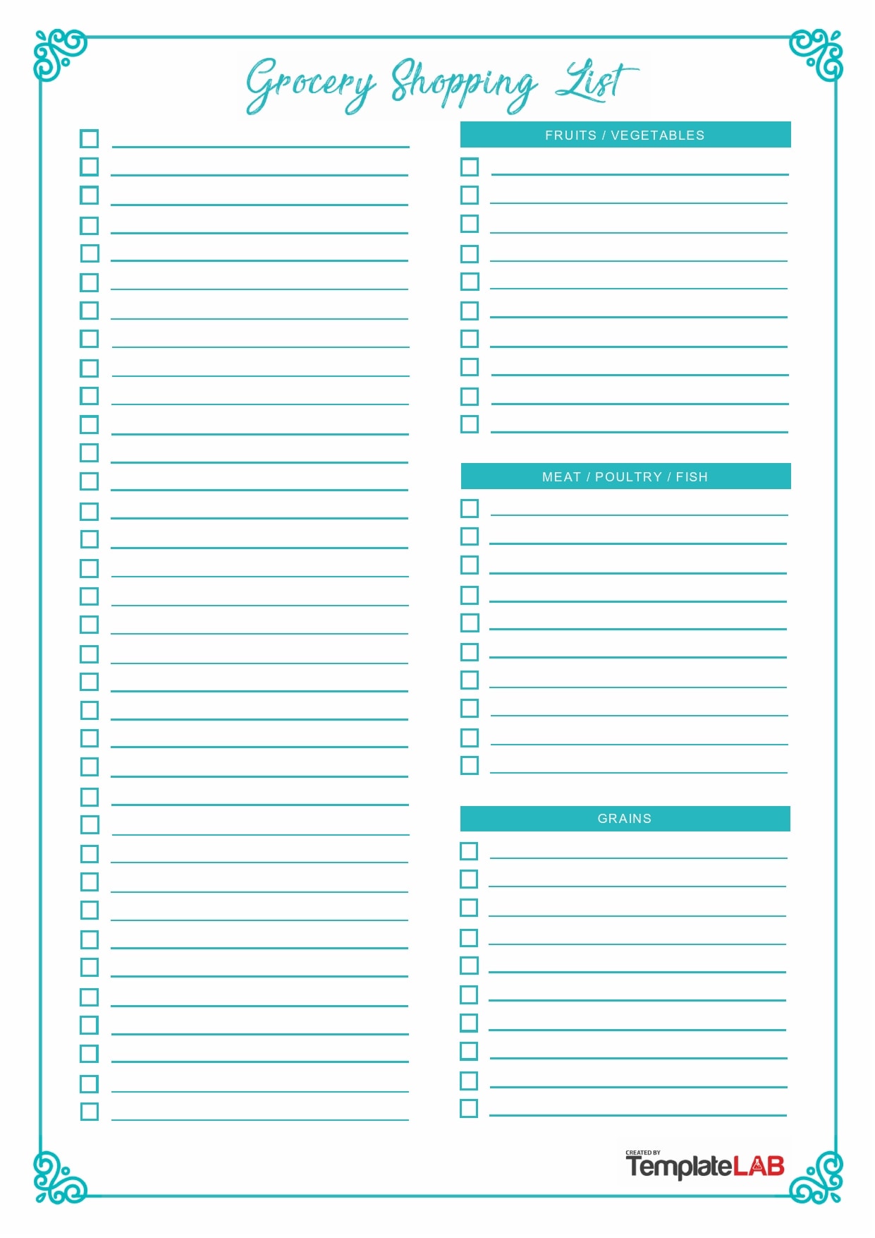 Printable Shopping List For Groceries