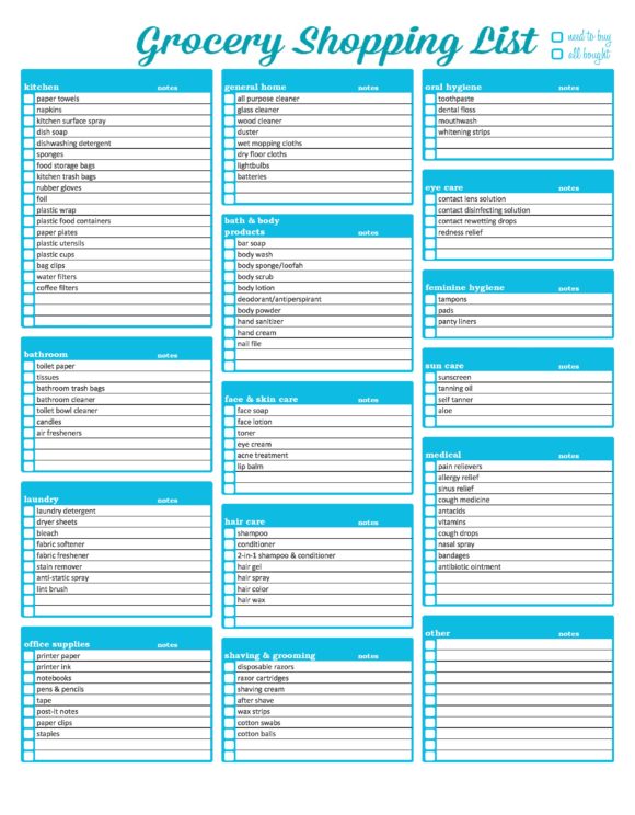 grocery list template 25