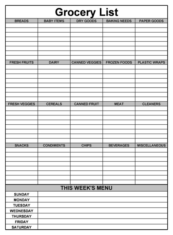 grocery list template 29