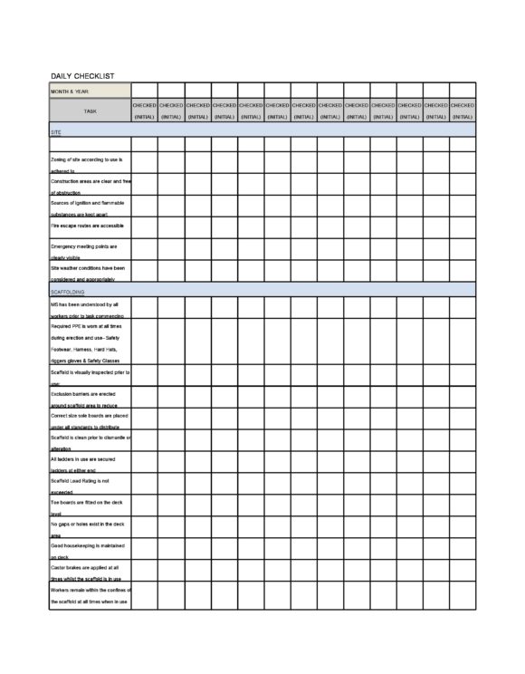 Checklist Table Template