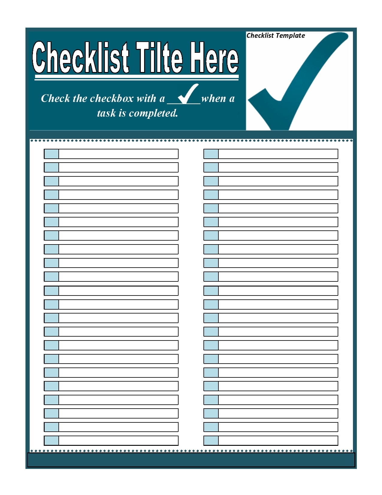 21 Free Checklist Templates (Word, Excel) - PrintableTemplates For Blank Checklist Template Pdf