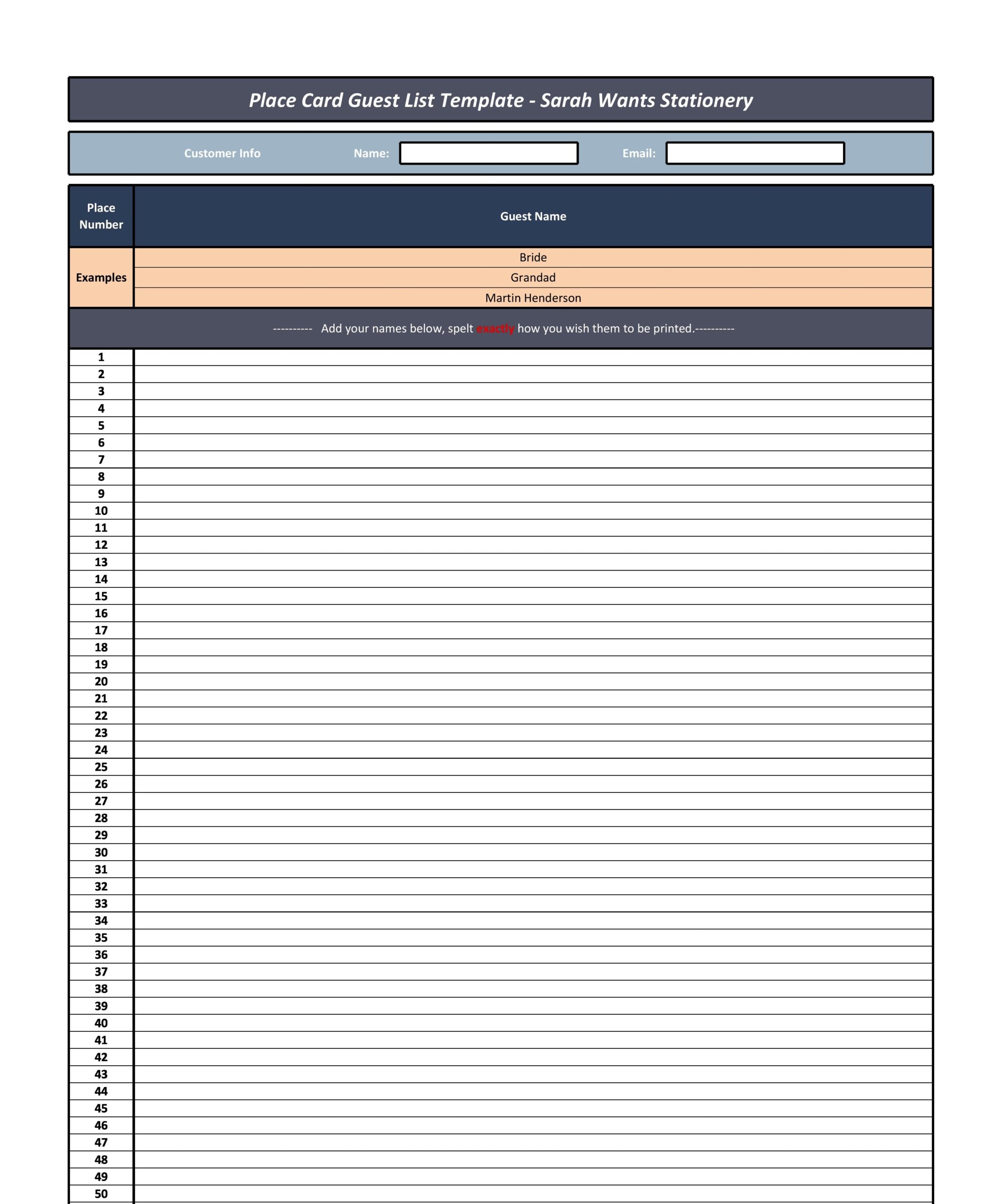 Free Printable Guest List Template