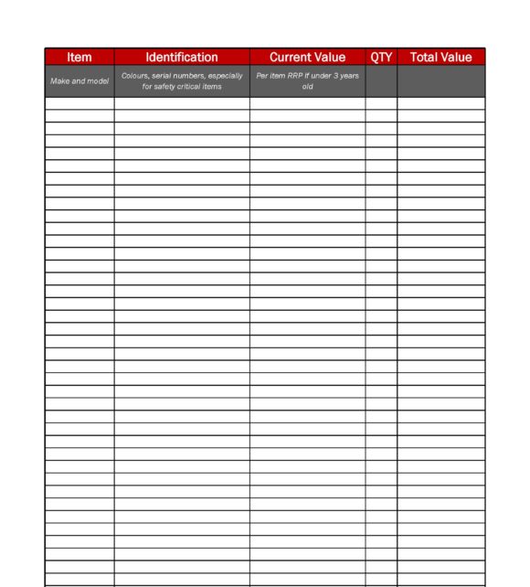 inventory spreadsheet