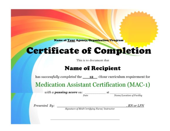word certificate of completion template