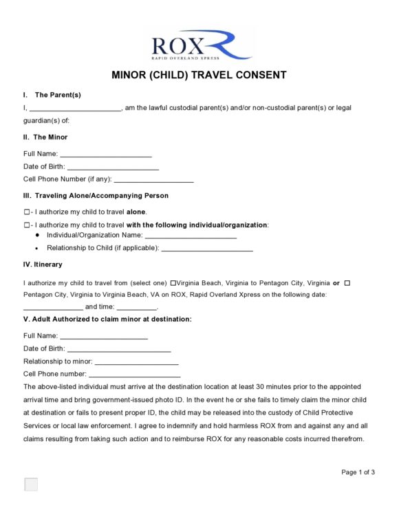 child travel consent form word doc