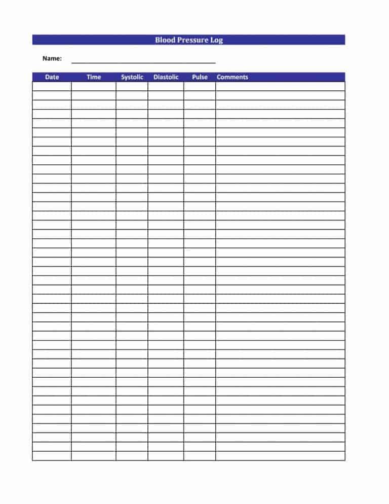 Blood Pressure Log Template