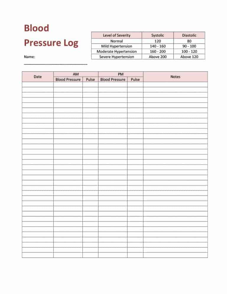 Blood Pressure Diary Chart