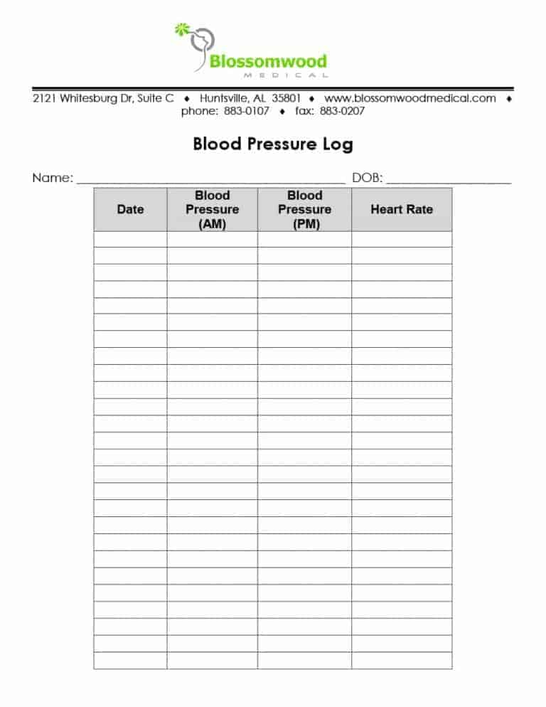 printable blood pressure and heart rate chart