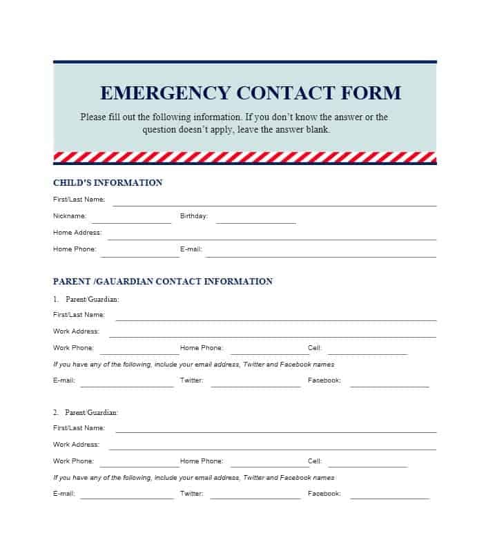 Emergency Contact Form Template Database