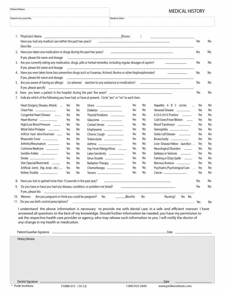 health form word Medical Printable PDF] History Forms 67  [Word, Templates