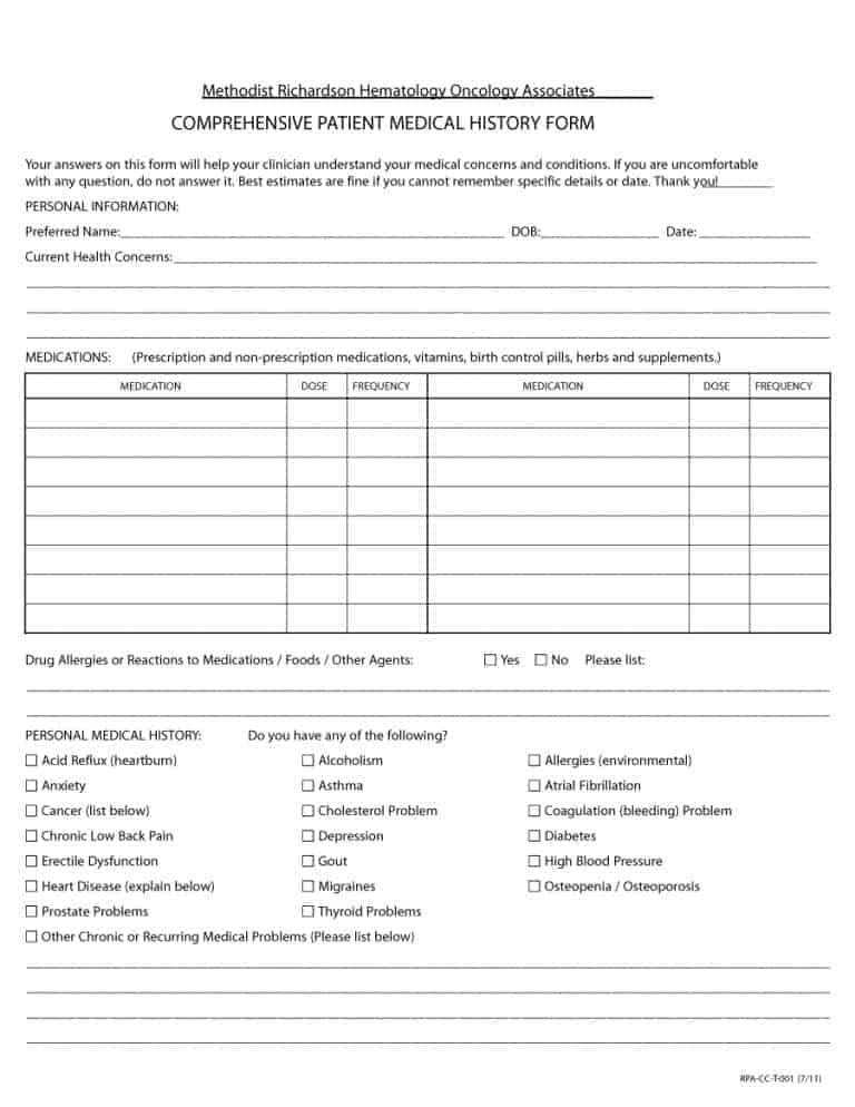 67 Medical History Forms [Word PDF] Printable Templates