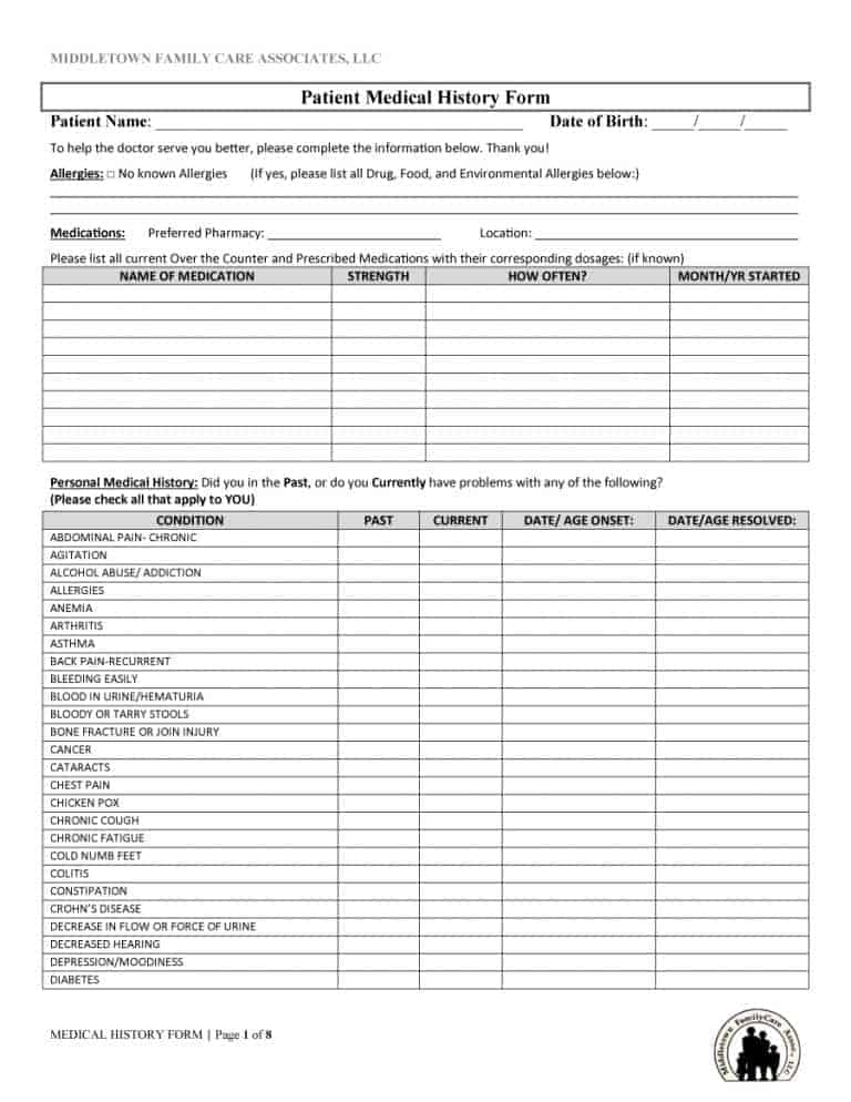 Free Medical History Questionnaire Template from printabletemplates.com