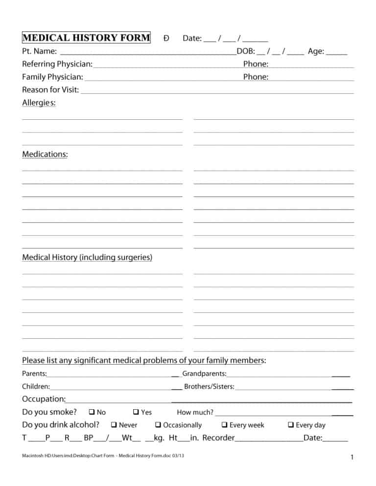 Medical History Chart Template