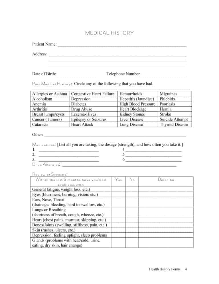 Personal Medical History Form Template from printabletemplates.com
