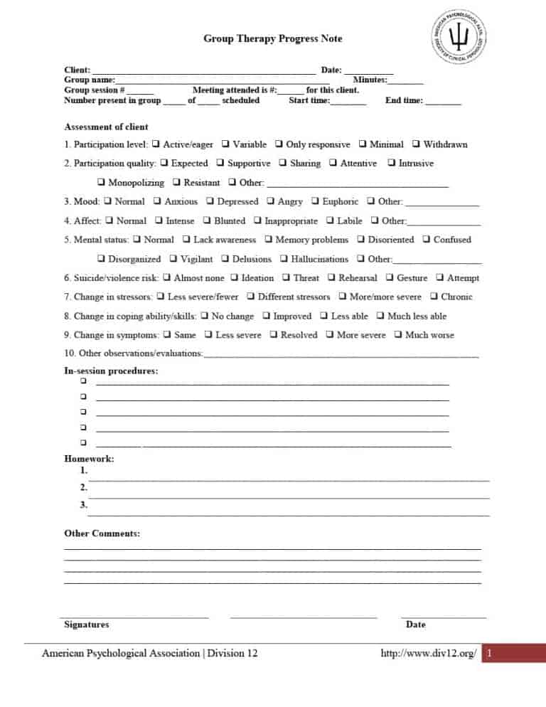 psychotherapy session notes template
