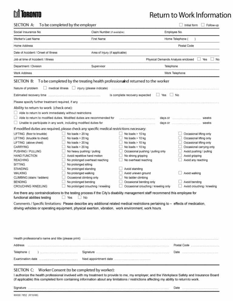 return to work release form